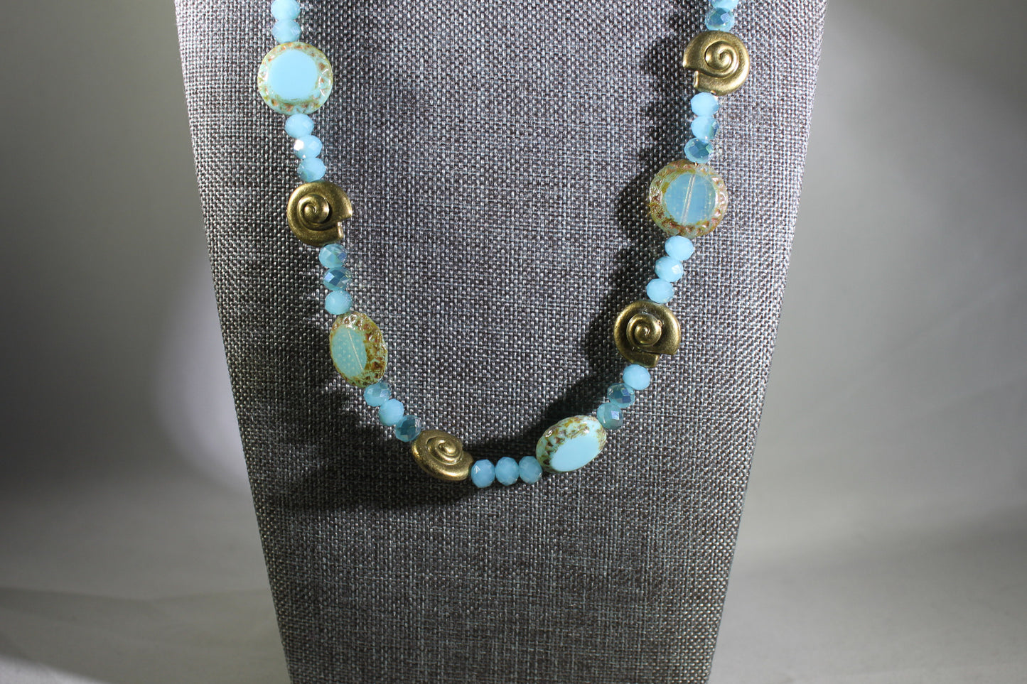 Czech Glass Blue Mayan Sun Bead Necklace