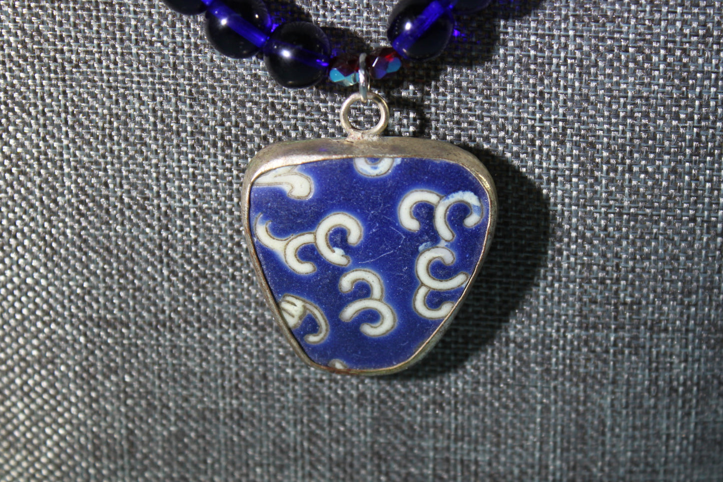 Cobalt Blue Bead with Pottery Shard Pendant Necklace
