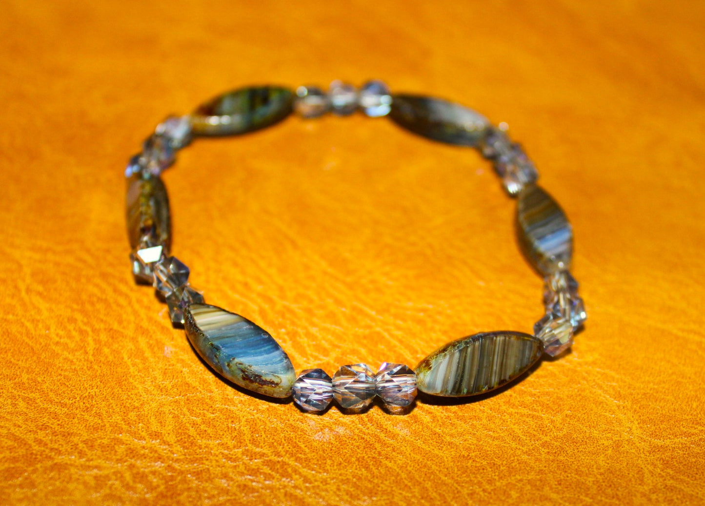 Czech Glass Flat Oval Tiger Eye Bead Bracelet