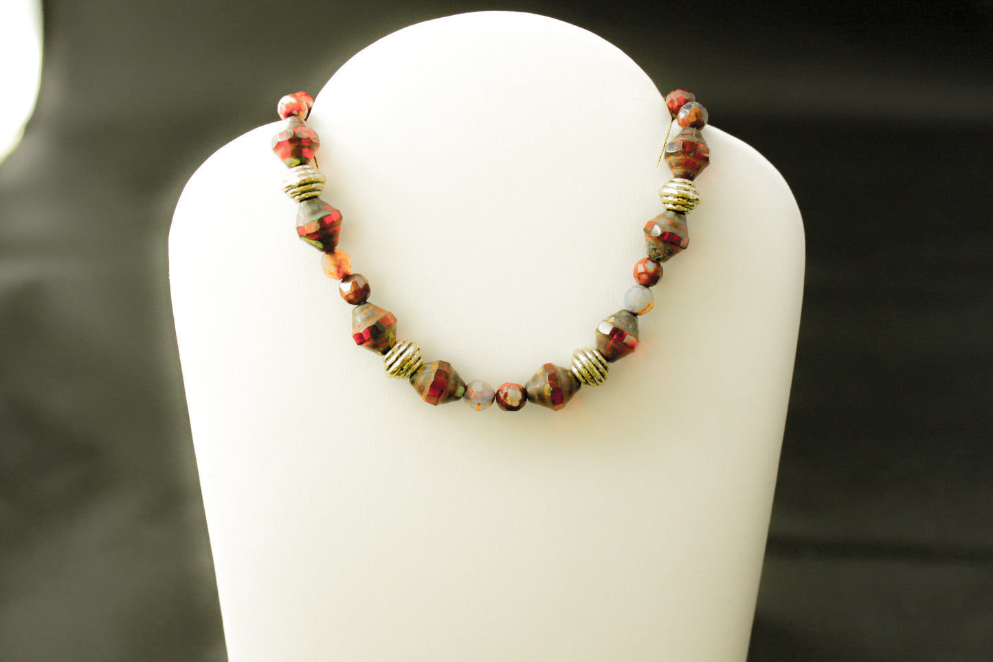 Vintage Saucer and Red Jasper Bead Bracelet