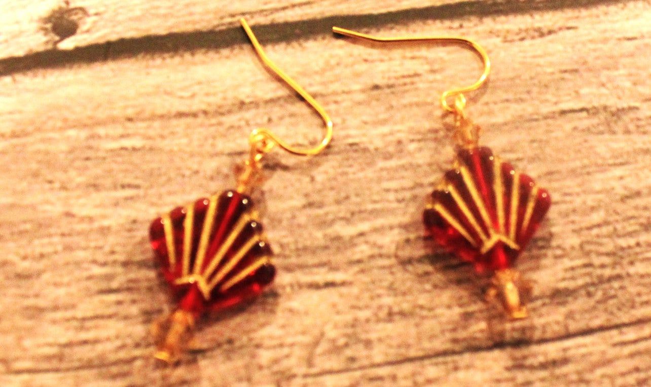 Czech Glass Red Fan Earrings