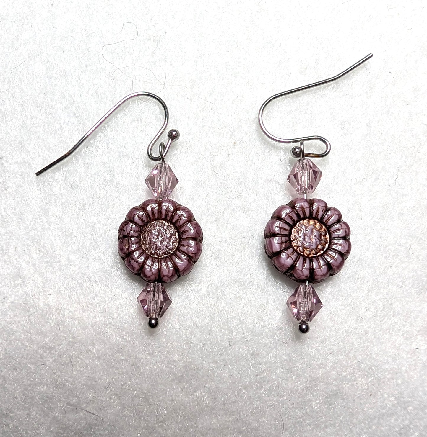 Czech Glass Daisy in Plum Earrings