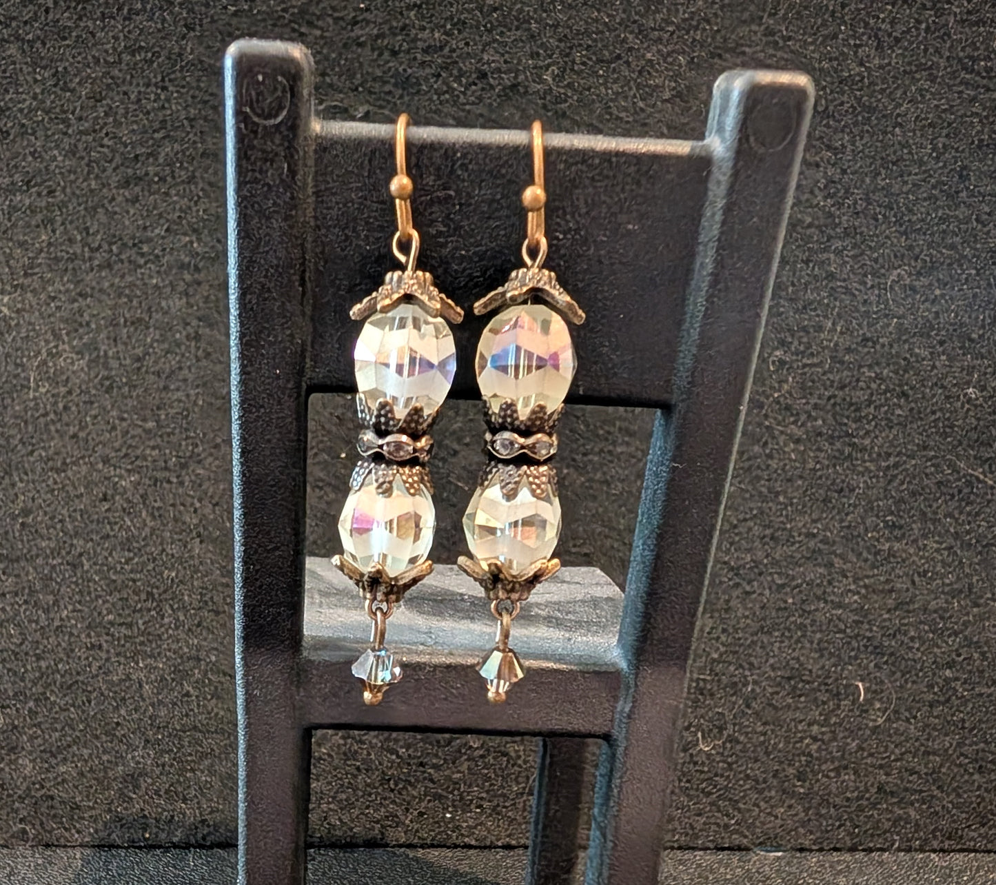 Victorian styled Light Yellow Glass Etched Bead Earrings