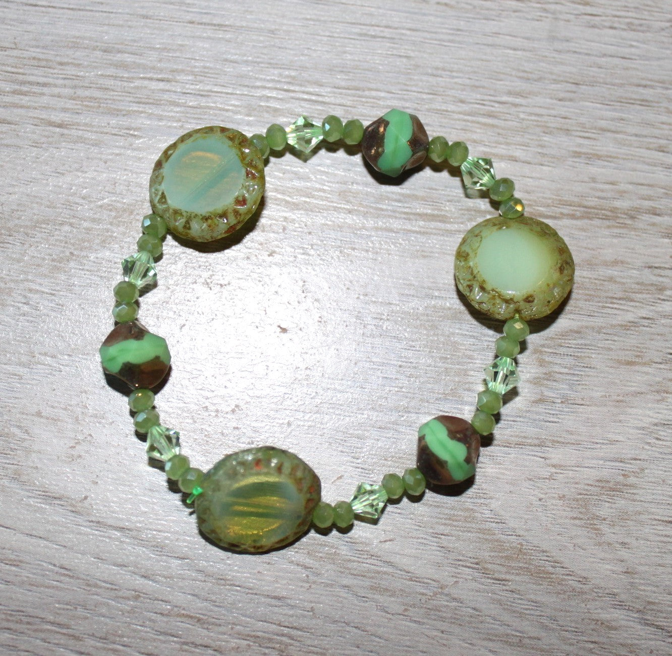 Czech Glass Mayan Sun in Mint Green Bracelet