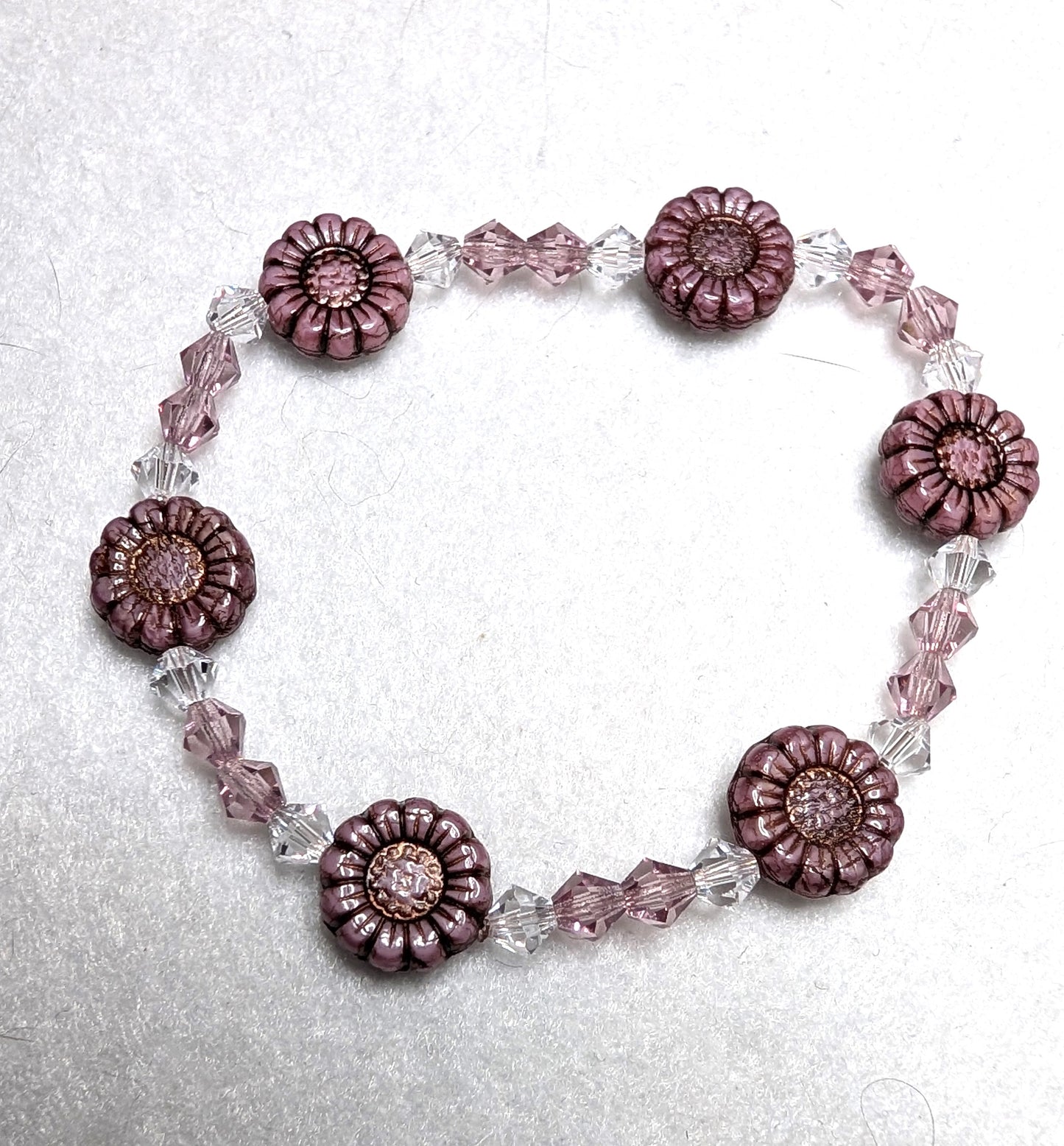 Czech Glass Plum Daisy Bracelet