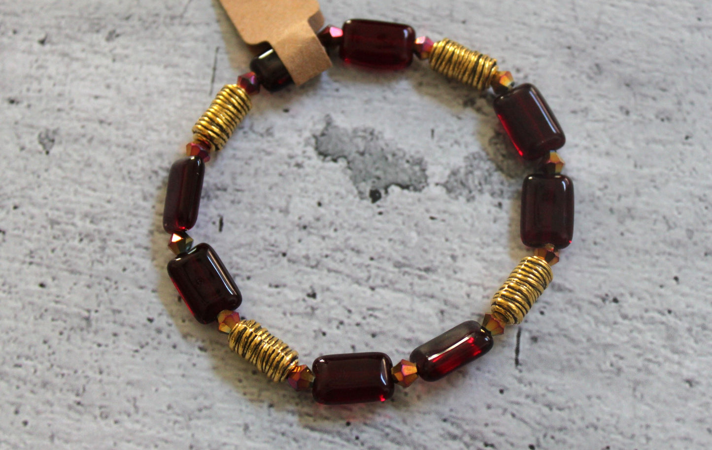 Czech Glass Garnet tile Bracelet