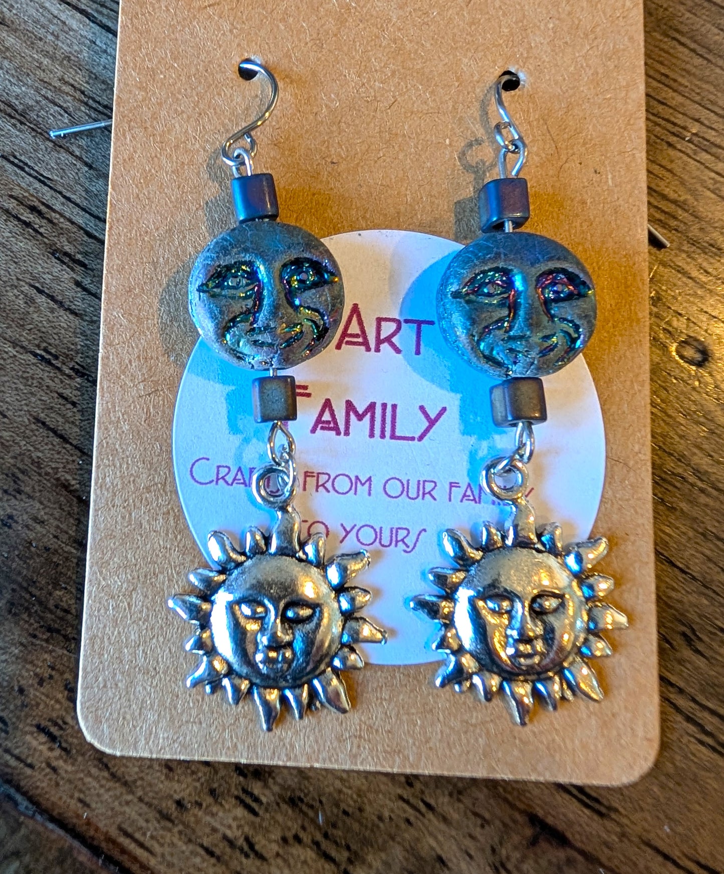 Czech Glass Dark Blue Man in the Moon Earrings