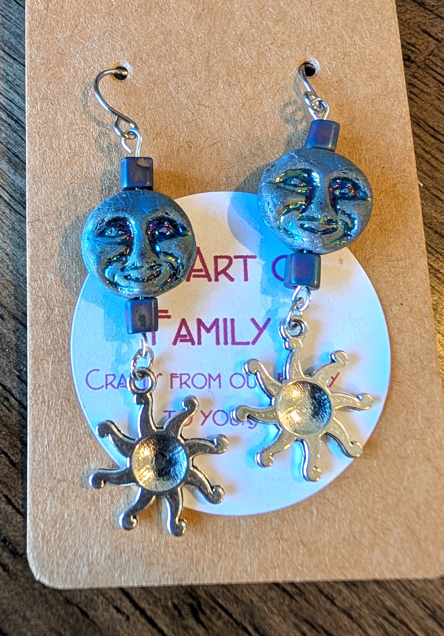 Czech Glass Dark Blue Man in the Moon Earrings