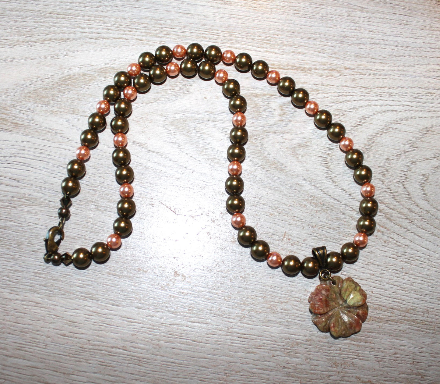 Crystal Pearls and Autumn Jasper Flower Pendant
