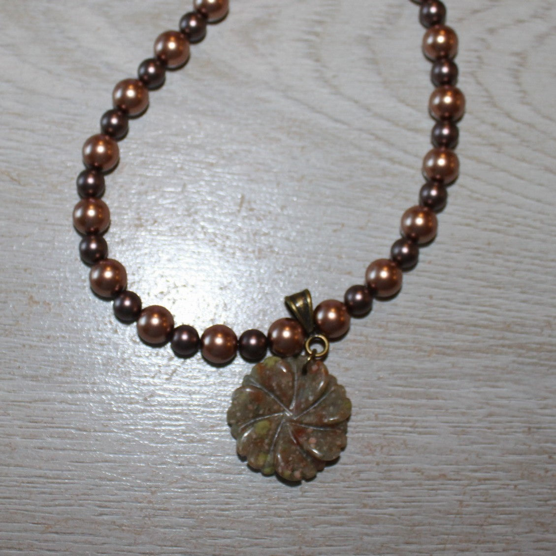 Crystal Pearls and Autumn Jasper Flower Pendant II