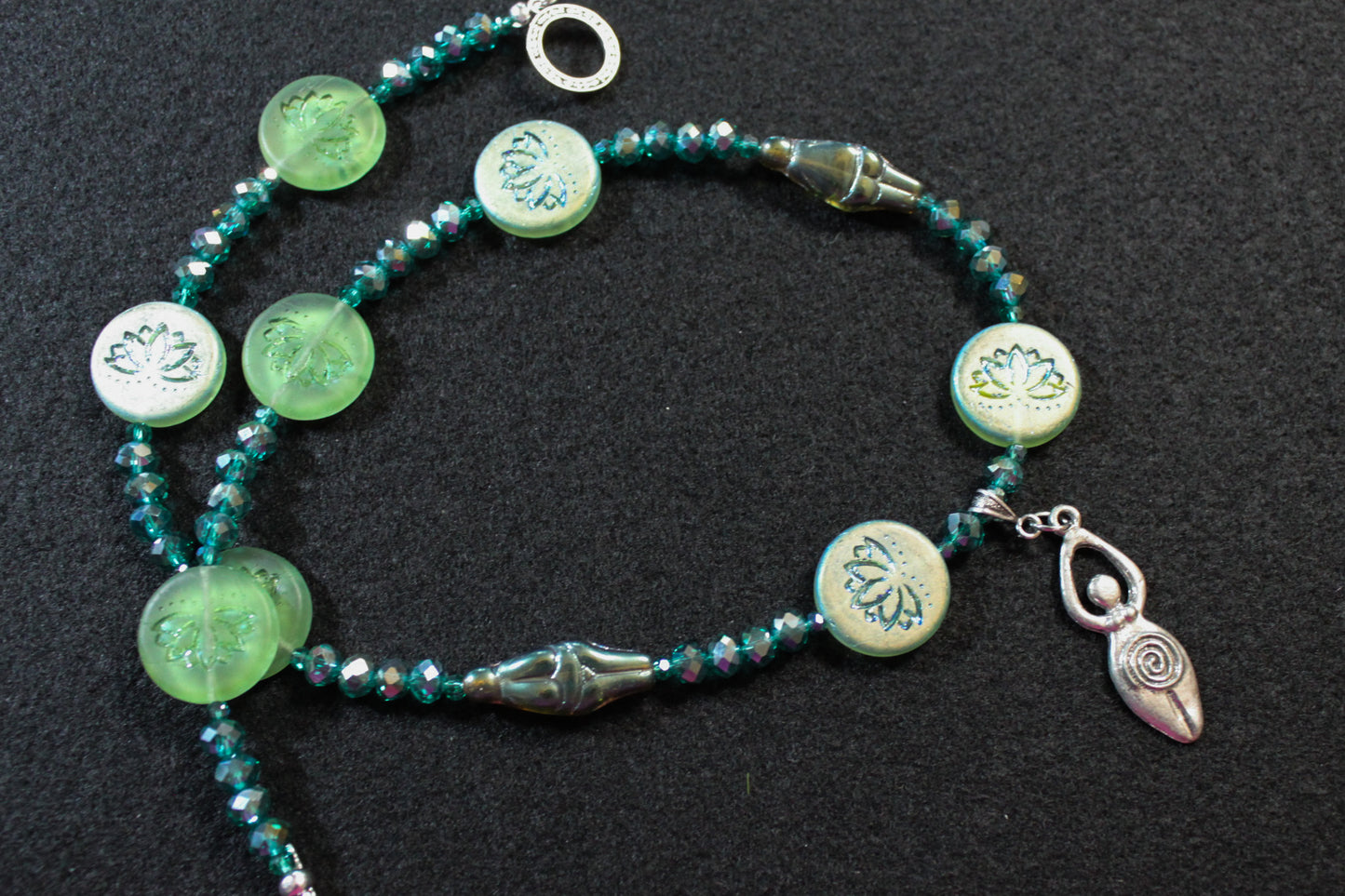 Green Lotus Flower and Goddess Necklace