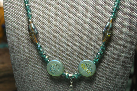 Green Lotus Flower and Goddess Necklace