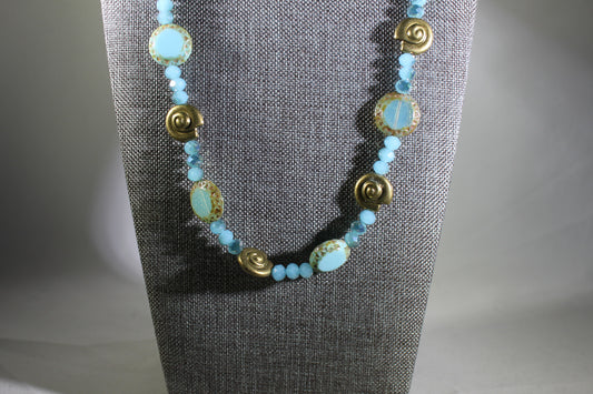 Czech Glass Blue Mayan Sun Bead Necklace