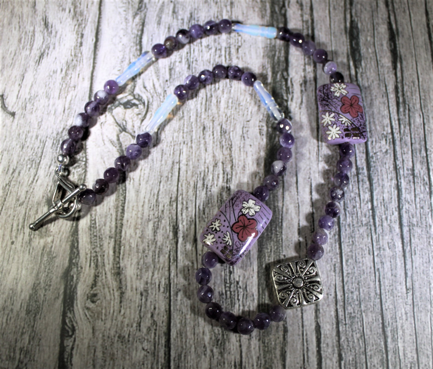 Teeth Amethyst and Hand Painted Tile Necklace