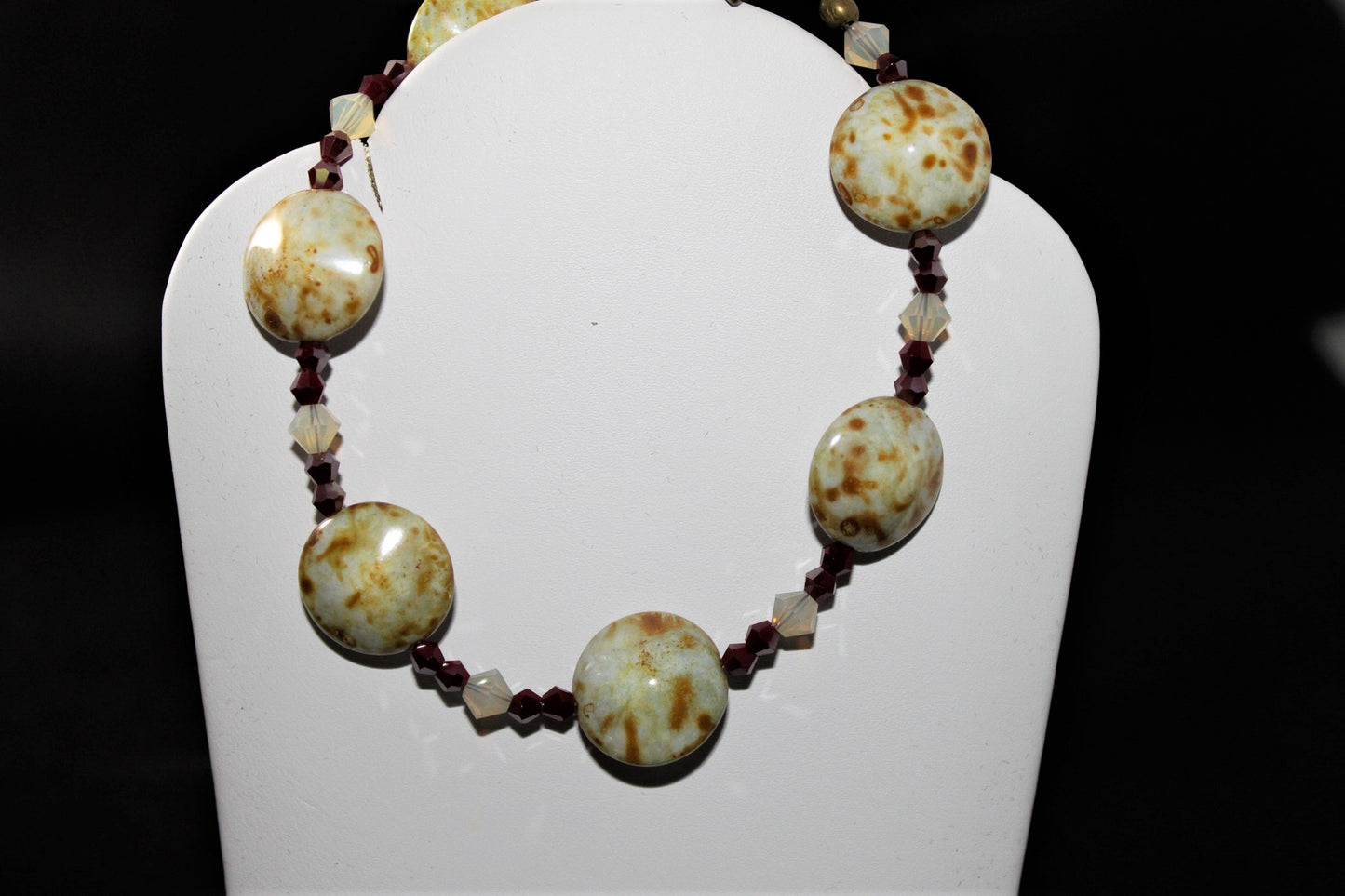 Czech Glass Puffed Coin Bracelet - Brown/Tan
