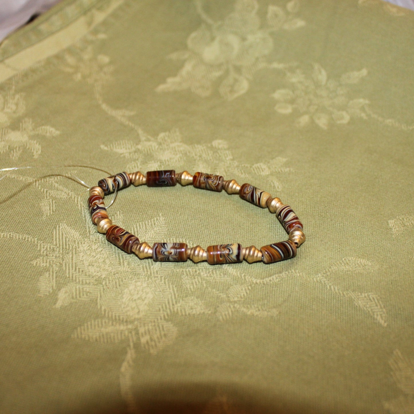 Glass Bead Bracelet Caramel Swirl