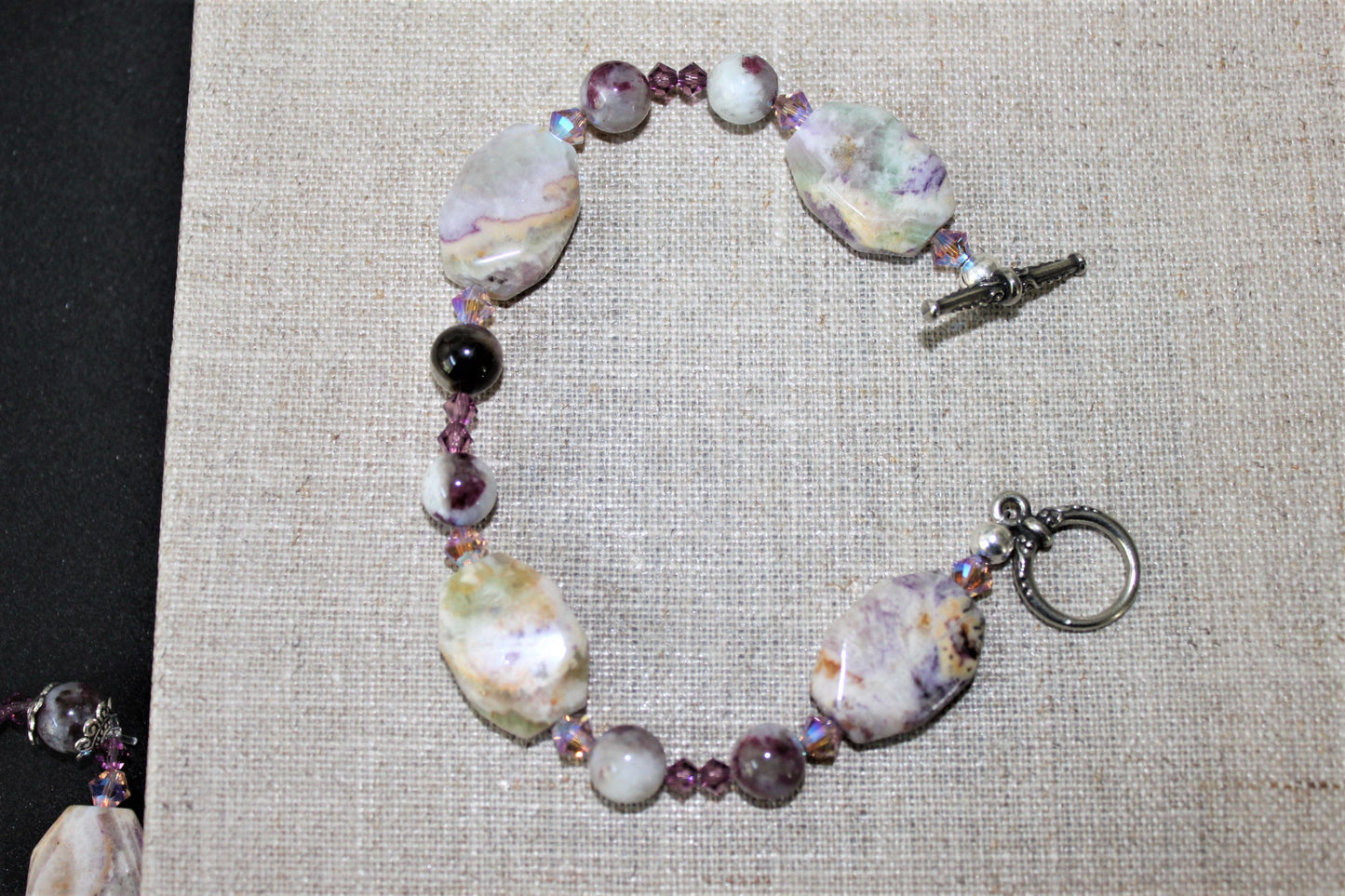 Flower Tourmaline and Purple Lace Jasper Bracelet Toggle Clasp