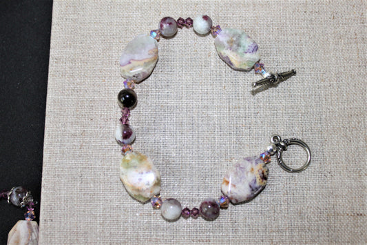 Flower Tourmaline and Purple Lace Jasper Bracelet Toggle Clasp