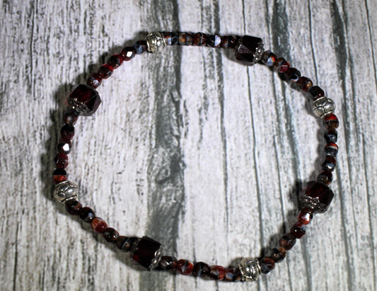 Czech Glass Garnet Cathedral Bead Bracelet