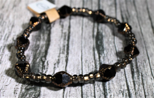 Czech Glass Black Pyramid Beads