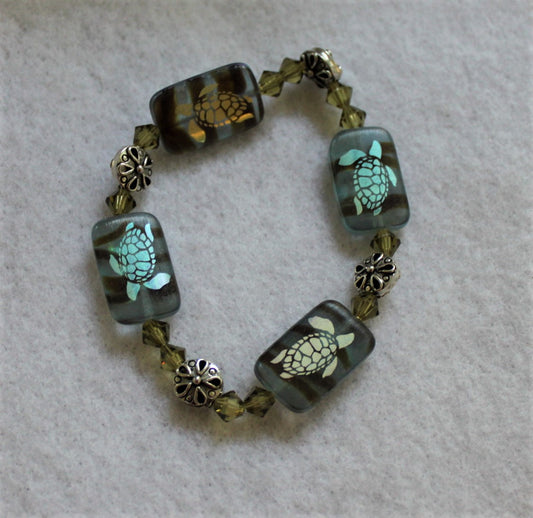 Czech Glass Sea Turtle Tile Bracelet