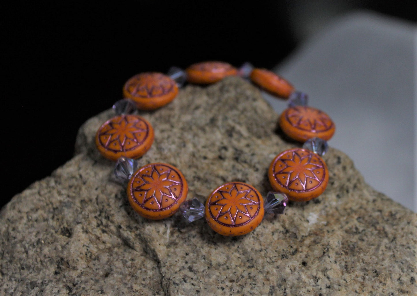 Czech Glass Starburst Bracelet Orange