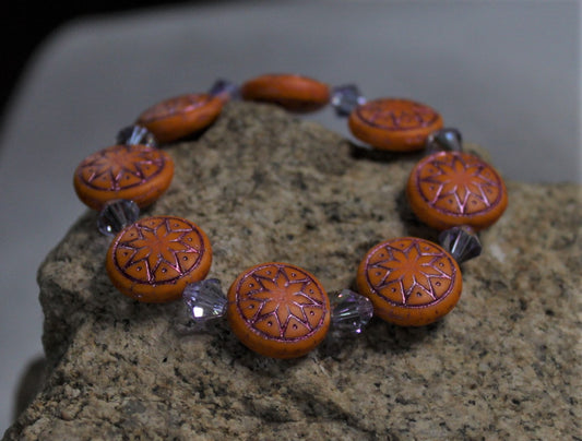 Czech Glass Starburst Bracelet Orange