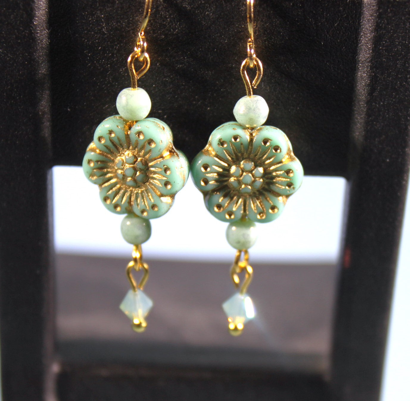 Czech Glass Turquoise Wild Rose Bead Earring