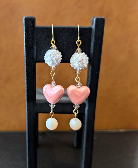 Pink Ceramic Hearts with Sprinkle Bead Ball