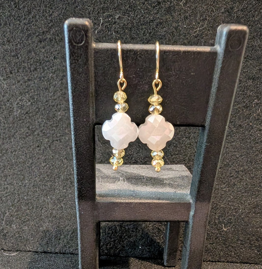 Milky White Glass Bead with Yellow Crystals