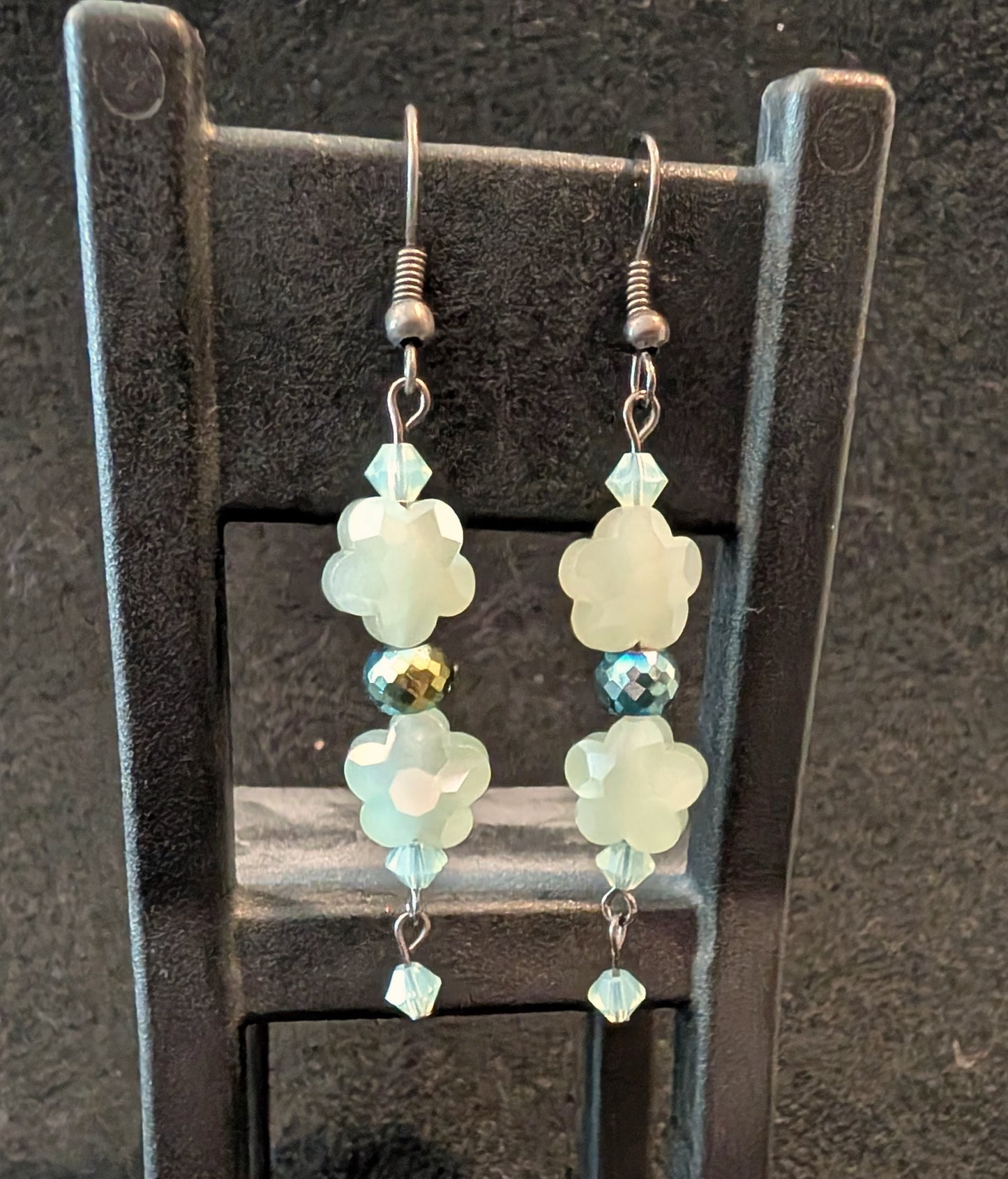Light Green Flower Glass Bead Earrings