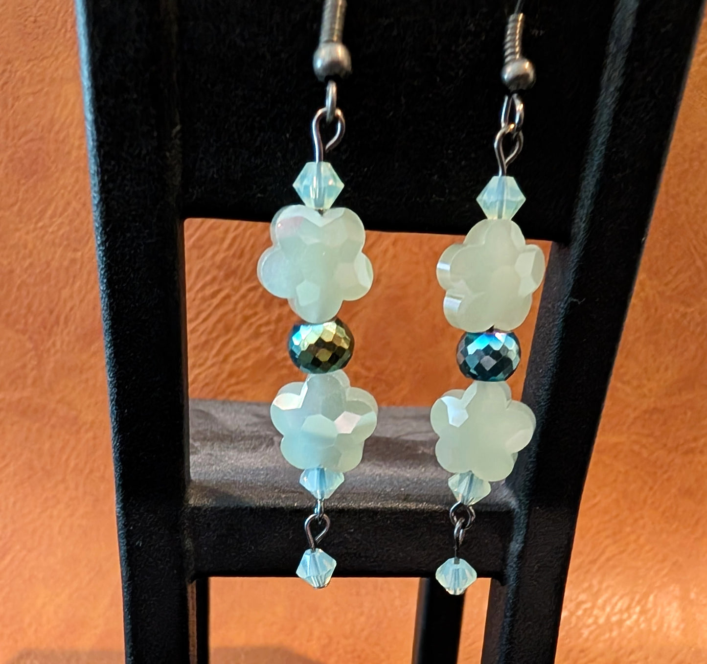 Light Green Flower Glass Bead Earrings