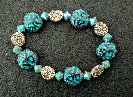 Czech Glass Black/Blue Bead Bracelet