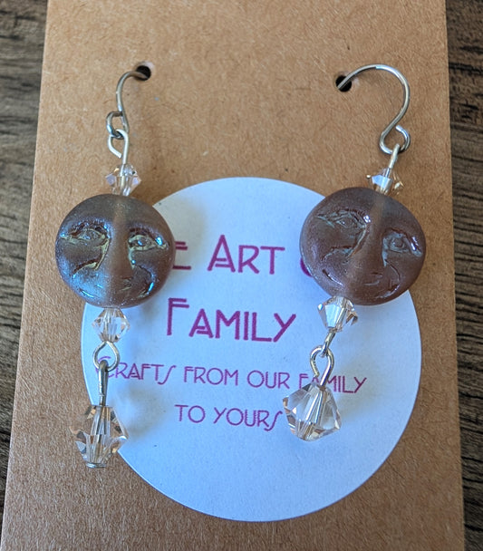 Czech Glass Taupe Man in the Moon Earrings