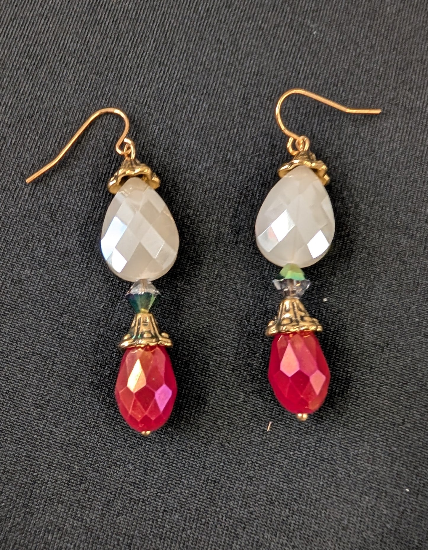 White and Ruby Glass Earrings