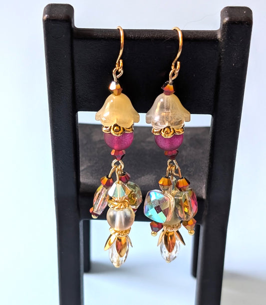 Whimsical Yellow and Red Flower Earrings