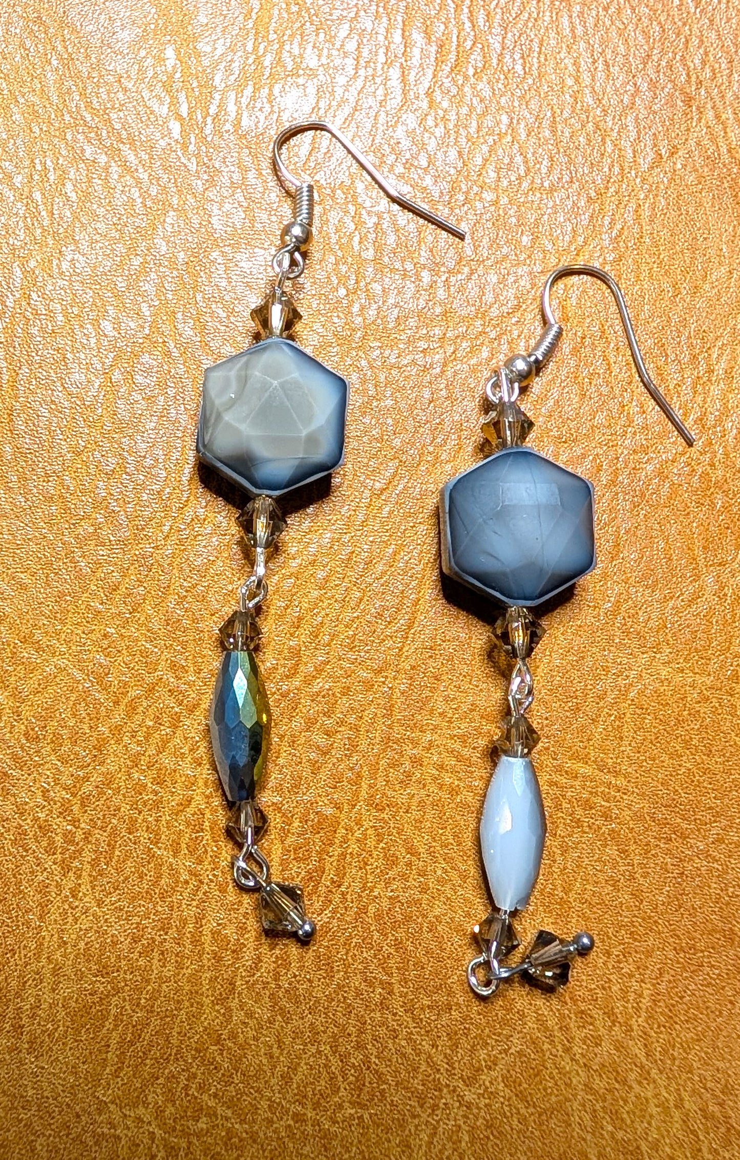 Dangling Grey Glass Earrings