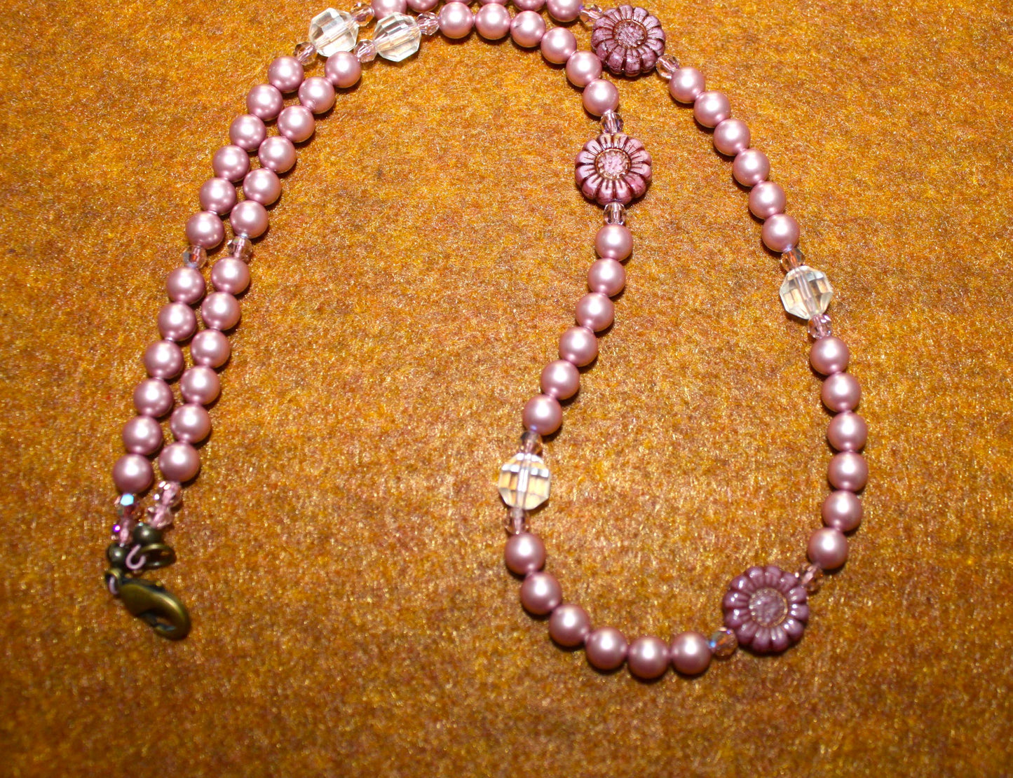 Quartz Beads, Crystal Powder Rose Pearls with Daisy bead Necklace