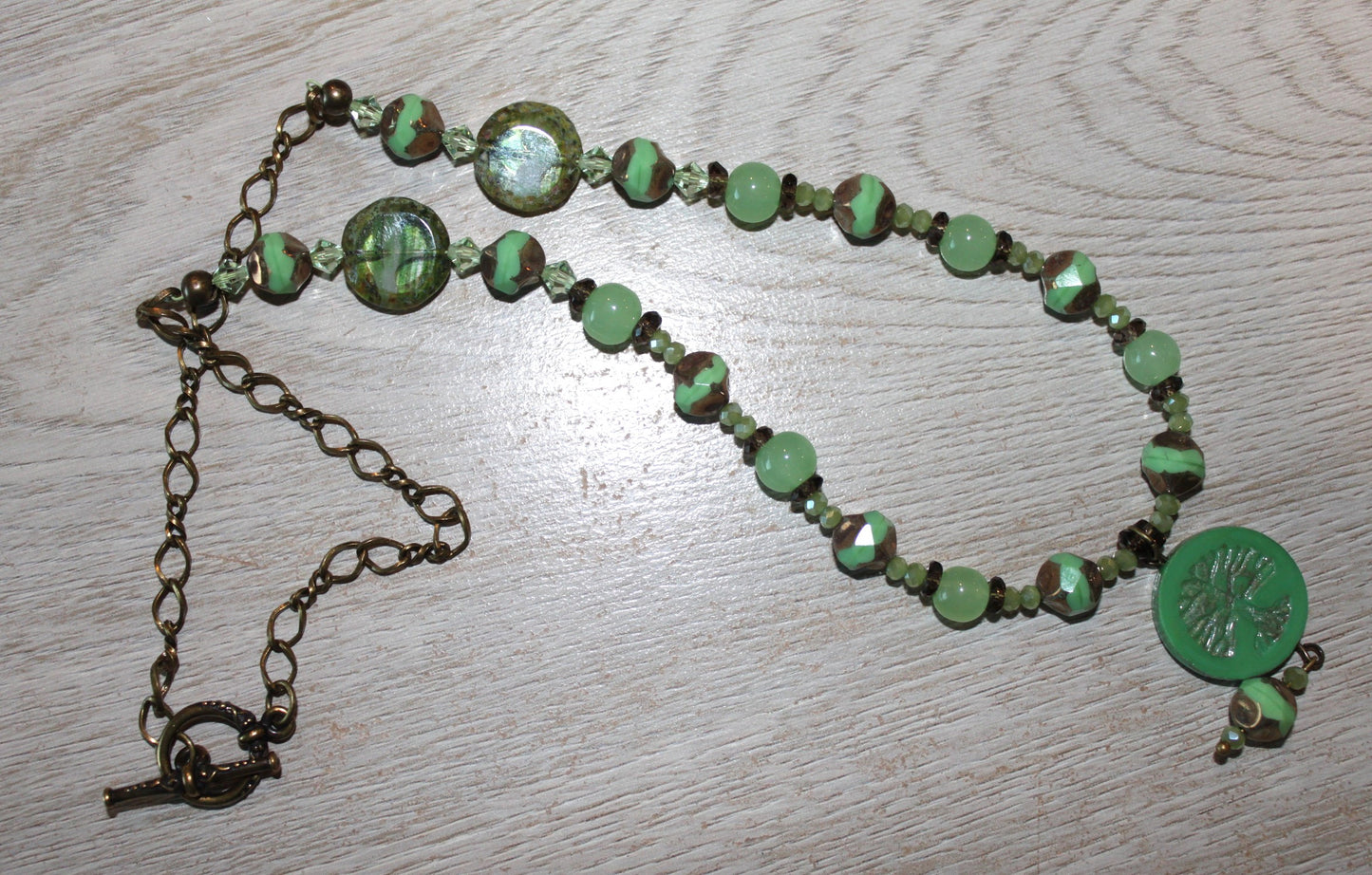 Tree Pendant with Green beads Necklace