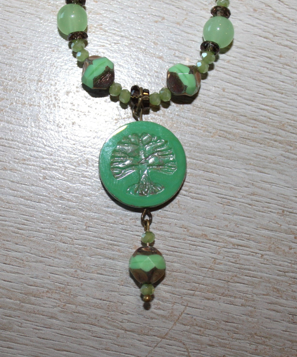 Tree Pendant with Green beads Necklace