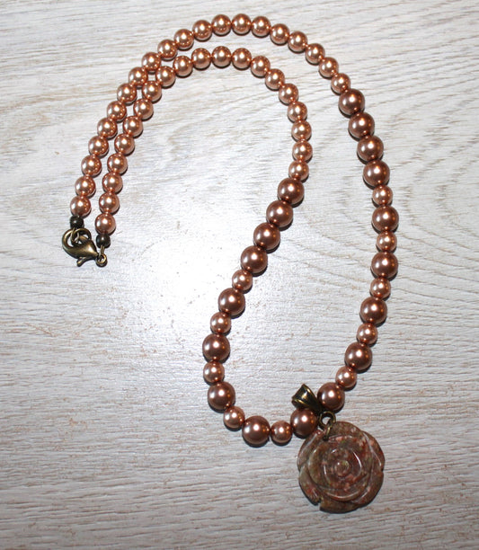 Crystal Pearls and Autumn Jasper Flower Pendant III