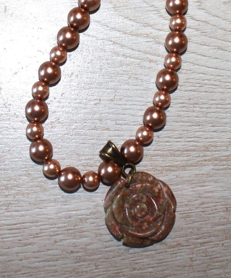 Crystal Pearls and Autumn Jasper Flower Pendant III