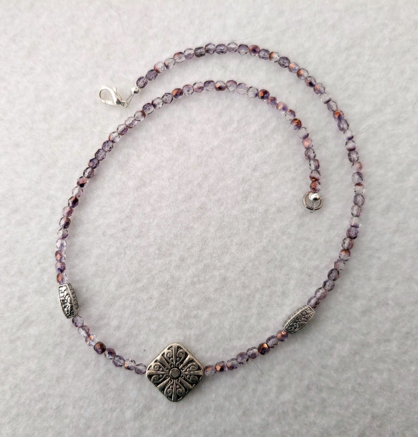 Purple Glass Bead with Metal center bead Necklace
