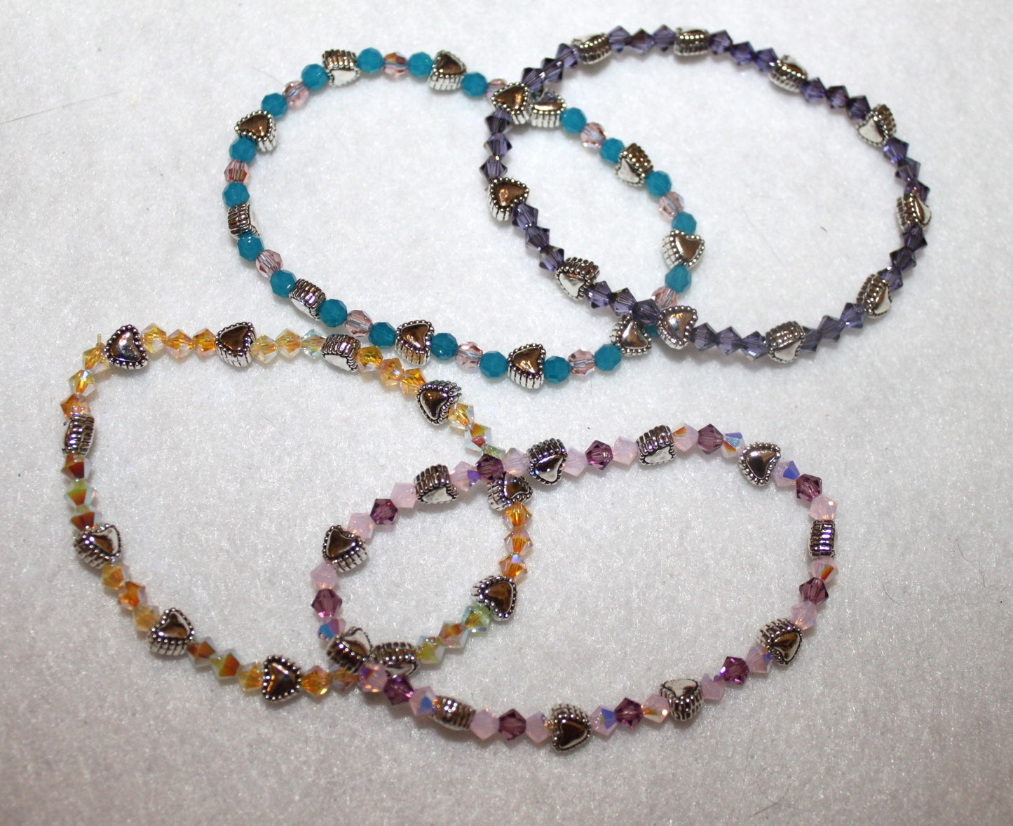 Metal Hearts/Caribbean Blue Crystals Bracelet